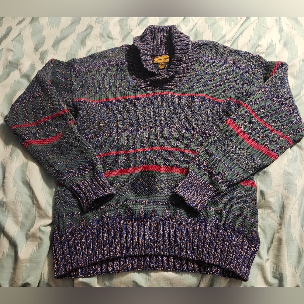 Vintage Eddie Bauer Sweater Blue & Green Outdoor Men's Size Medium